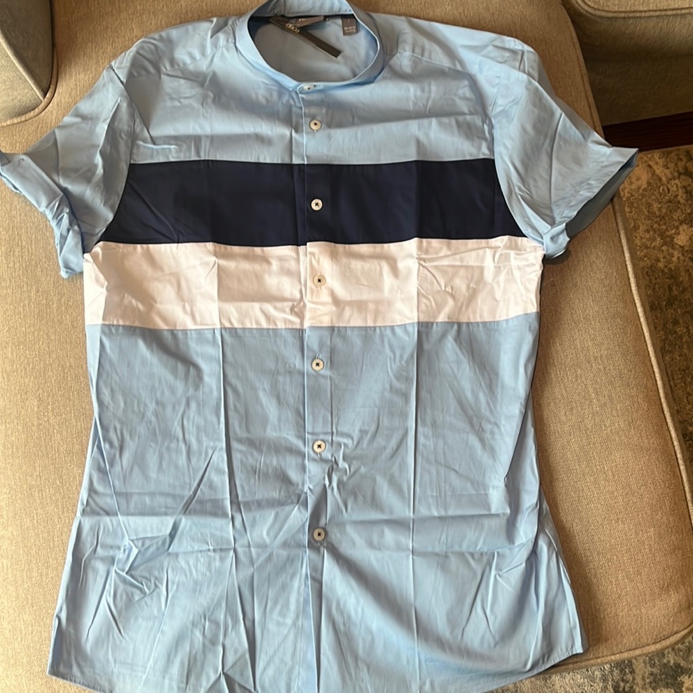 ASOS DESIGN skinny fit collarless button down shirt